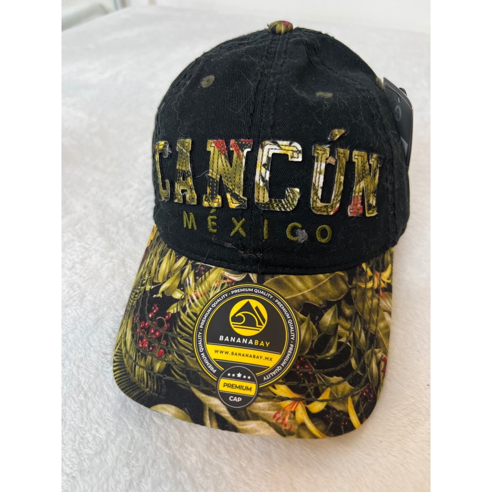 Banana Bay Cancun Mexico Floral Tropical Curved Brim Baseball Cap Black OneSize